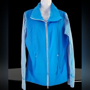 Lululemon Daily Yoga Jacket Beaming Blue Classic Striped Sleeves. Size 8.